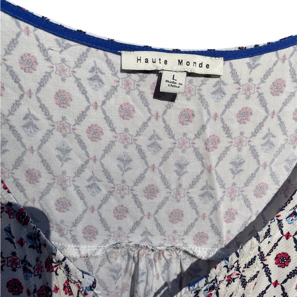 Haute Monde Blouse Slipover Tie Sz L 3/4 Sleeve Floral - Picture 3 of 4